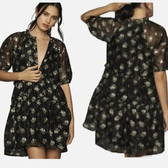 Maeve Anthropologie Like New! V-Neck Floral Tiered Tunic Mini Dress - L - Picture 2 of 12